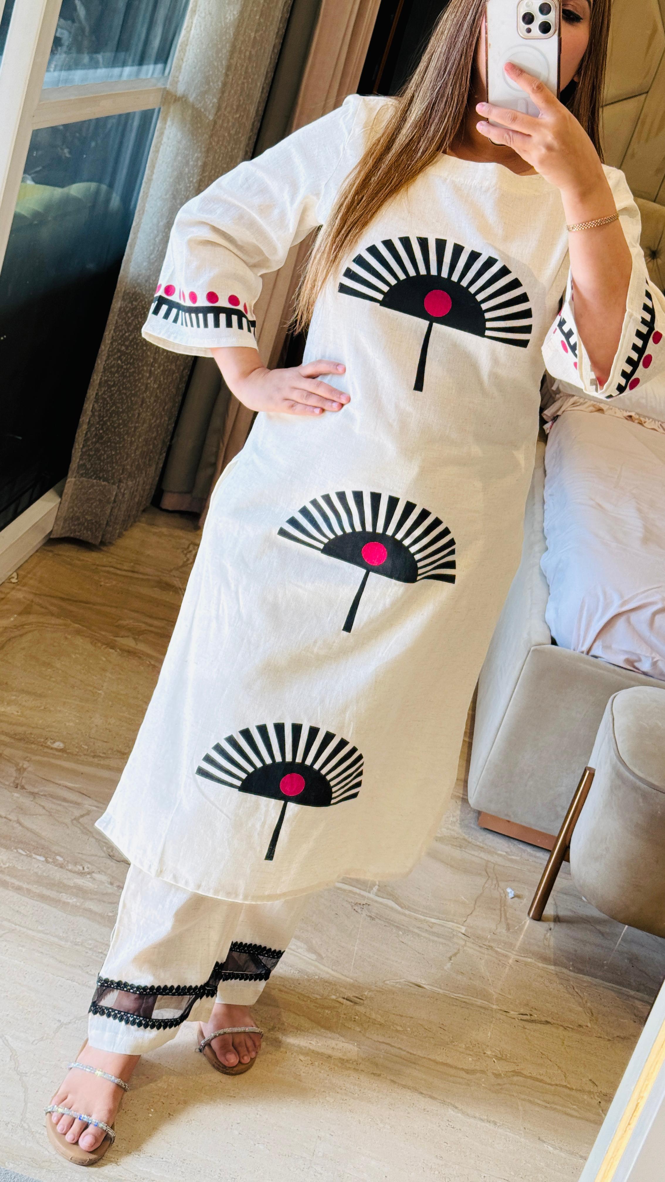 Elegant cotton slub kurta set- Blue, Pink